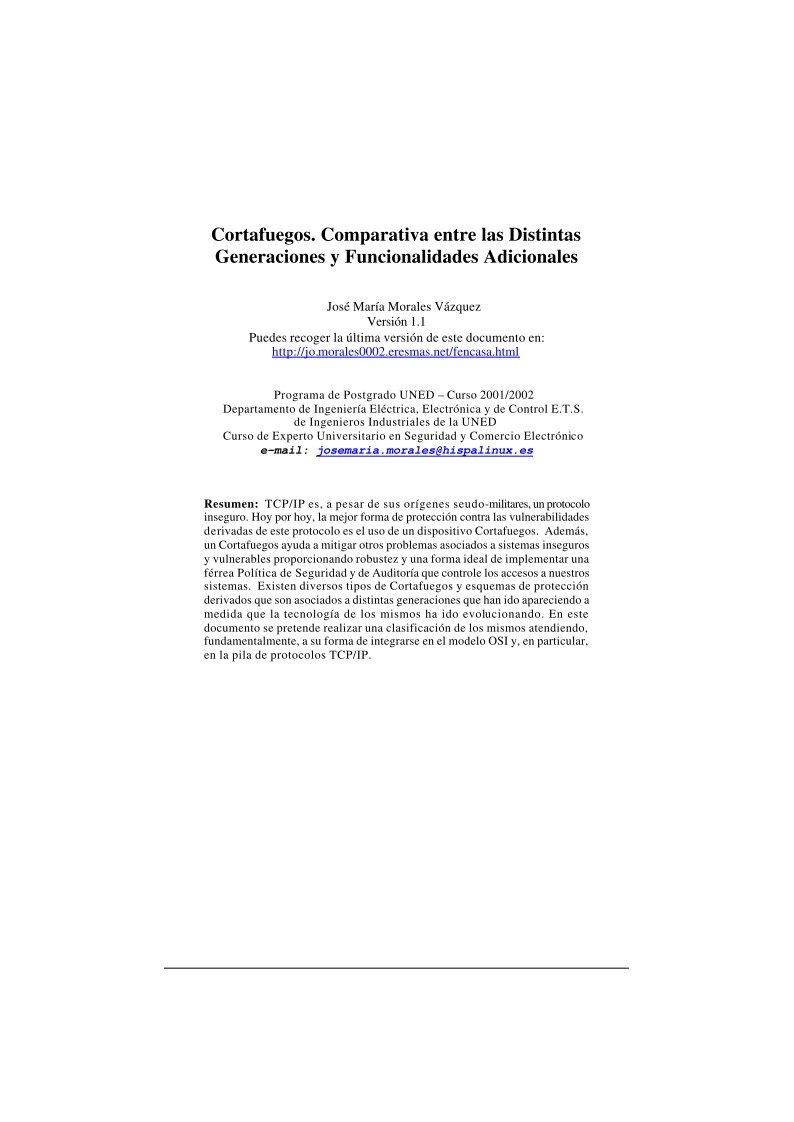 Imágen de pdf Cortafuegos. Comparativa entre las Distintas Generaciones y Funcionalidades Adicionales